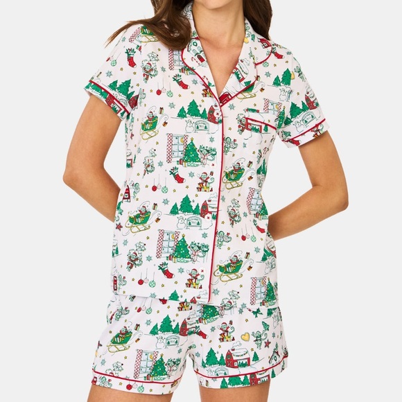 NWT Roller Rabbit Snow Village Short Sleeve Polo Pajamas Size XS